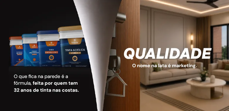 Qualidade Selacor. O nome na lata é marketing; o que fica na parede é a fórmula, feita por quem tem 32 anos de tinta nas costas.
